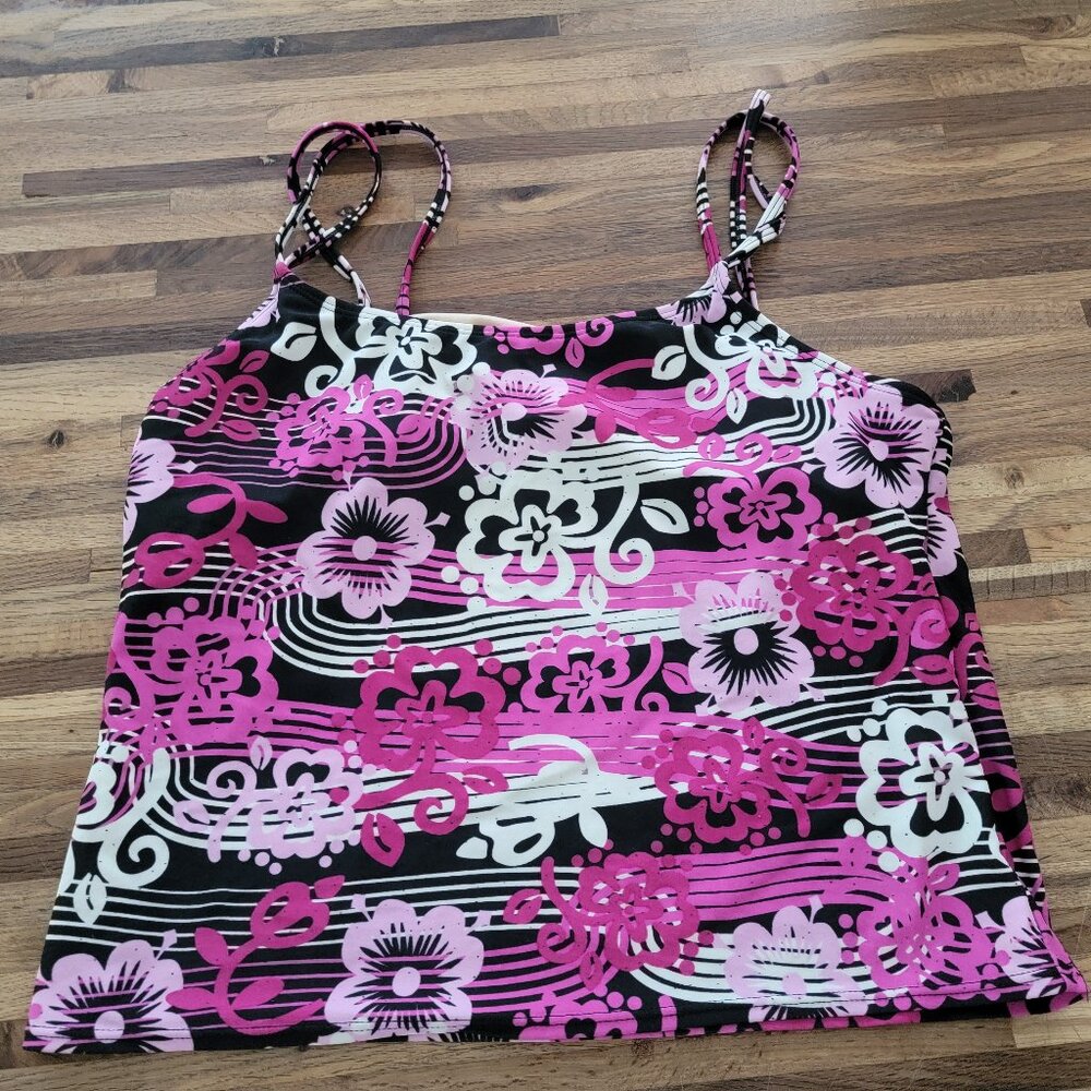 Southern Expressions Bikini Tankini Swim Top in Pink/Black/White Floral - Picture 6 of 7